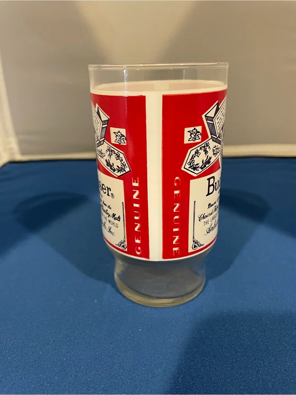Vintage 1970s Budweiser Branded Glass 16oz - Red & White Label